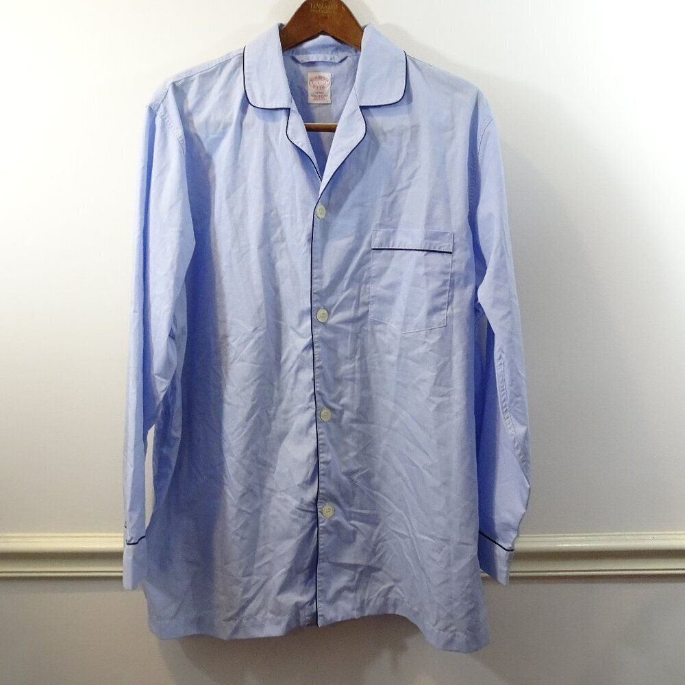 Brooks Brothers Men's Blue Pajama Shirt Size L Micro Plaid Long Sleeves